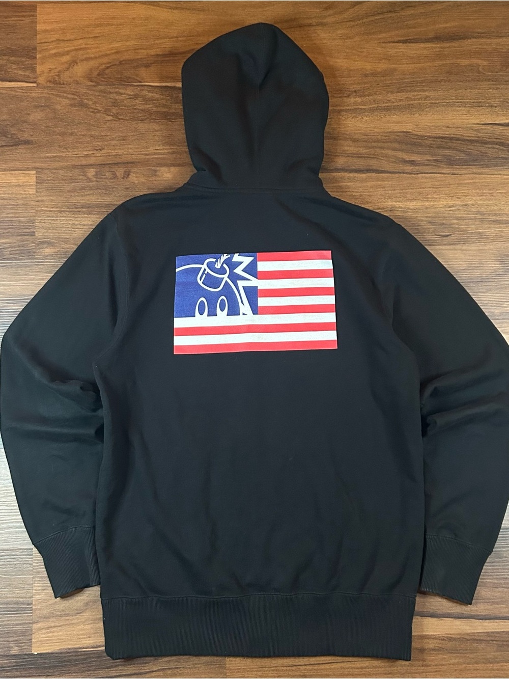 The Hundreds Black Hoodie with Red & Blue Flag Graphic Back Print